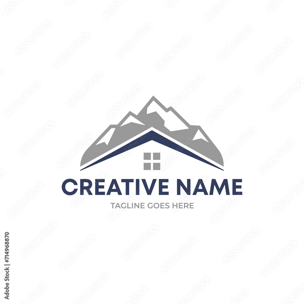 real estate logo, house and hill logo concept. mountain with house logo real estate logo, house and hill logo concept. mountain with house logo