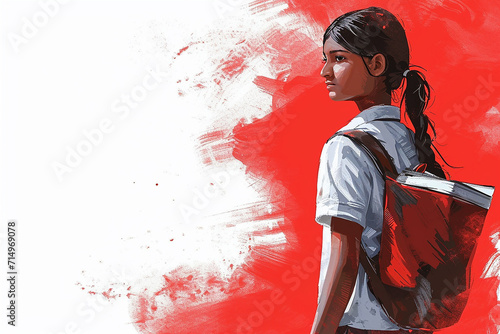 Portrait of a beautiful indian school girl with copy space background photo