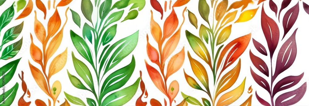 Orange green and cyan seamless stock leaf pattern on white background Orange green and cyan seamless stock leaf pattern on white background