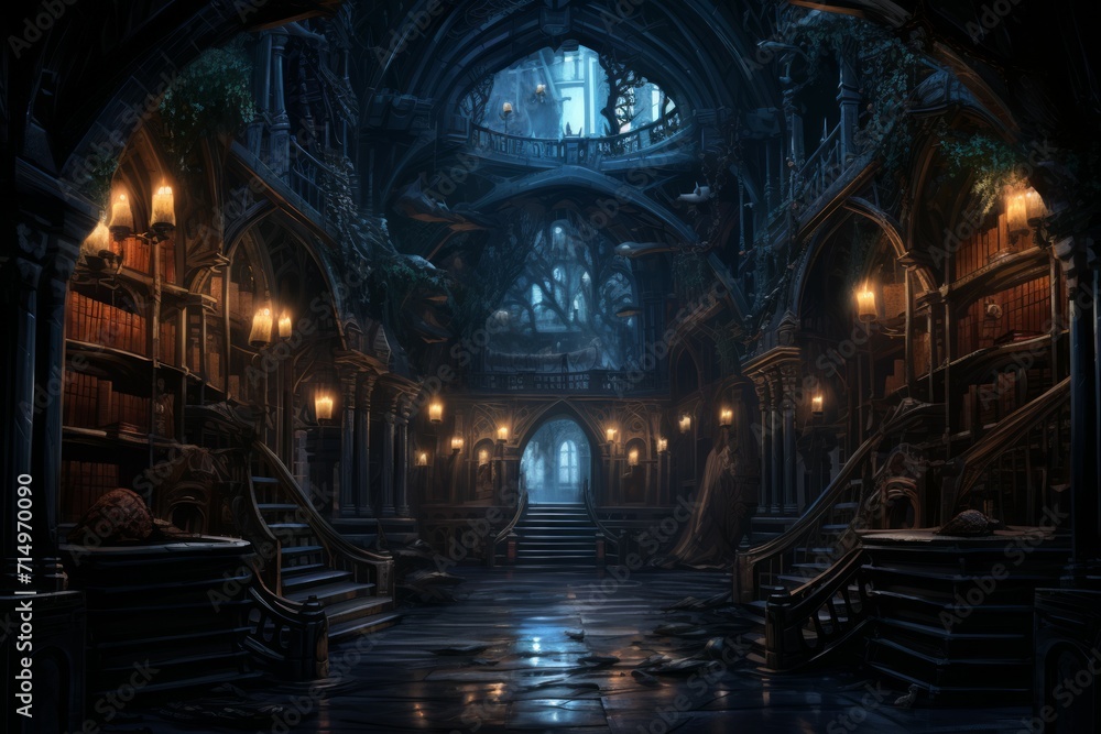 Fototapeta premium Mysterious shadow libraries in Fantasy - Generative AI
