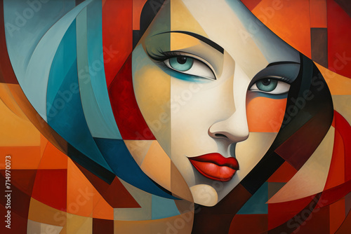 Abstract woman portrait in a cubist or cubism style painting photo