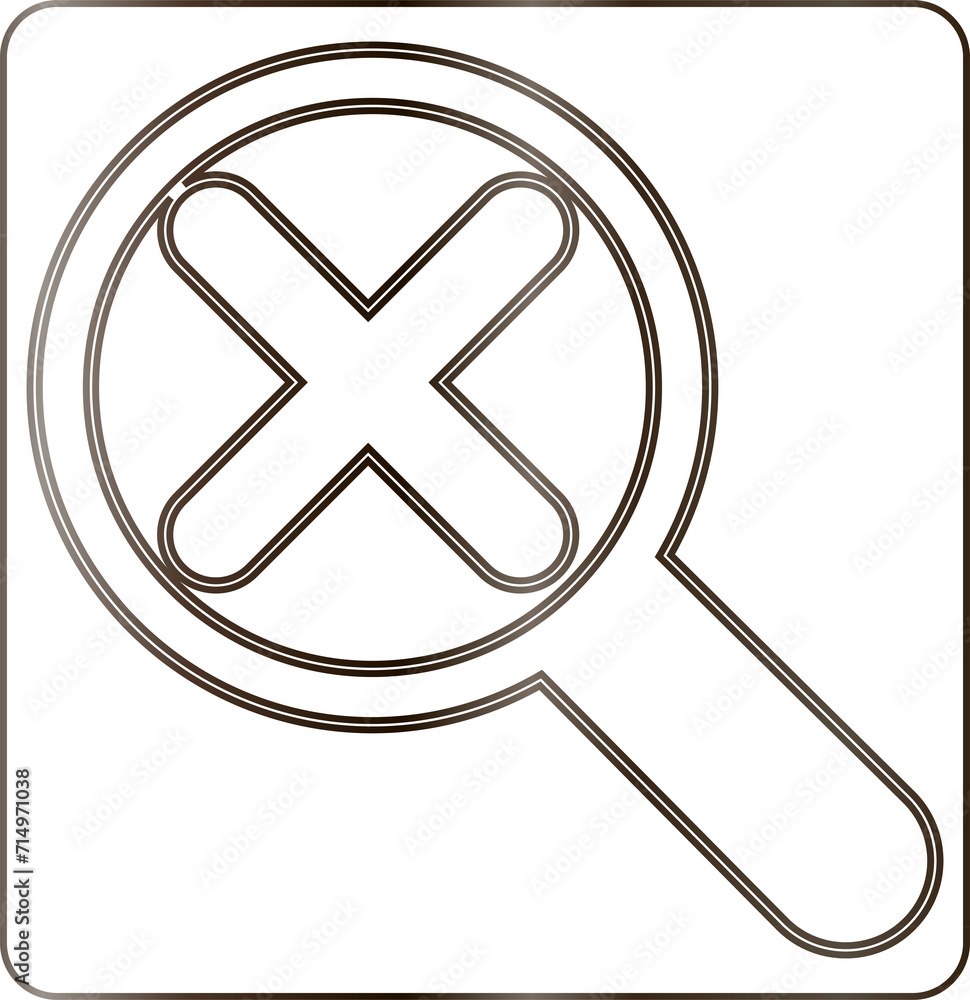 Icon magnifying glass with a cross design decoration.