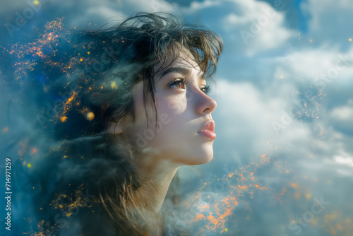 Woman Enveloped in Clouds and Light