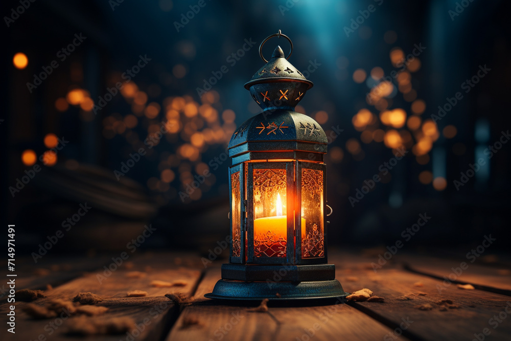 Lantern on wooden table with bokeh background. Ramadan Kareem concept Lantern on wooden table with bokeh background. Ramadan Kareem concept