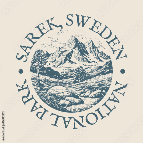 Sarek, Sweden Illustration Clip Art Design Shape. National Park Vintage Icon Vector Stamp.