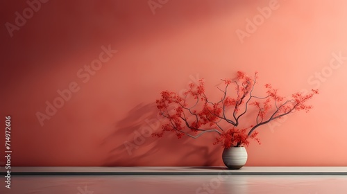 A vibrant coral wall, capturing the essence of warmth and tranquility in a minimalist setting.