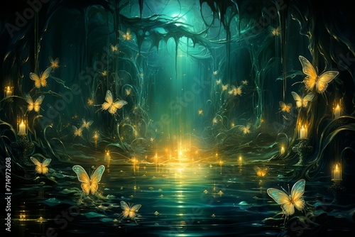 Luminescent spirit fireflies in Fantasy - Generative AI