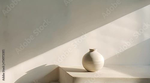 a white vase sitting on top of a white step photo