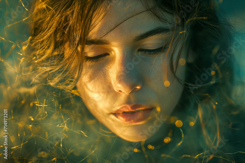 Dreamy Young Woman Lost in a Golden Sea of Grass