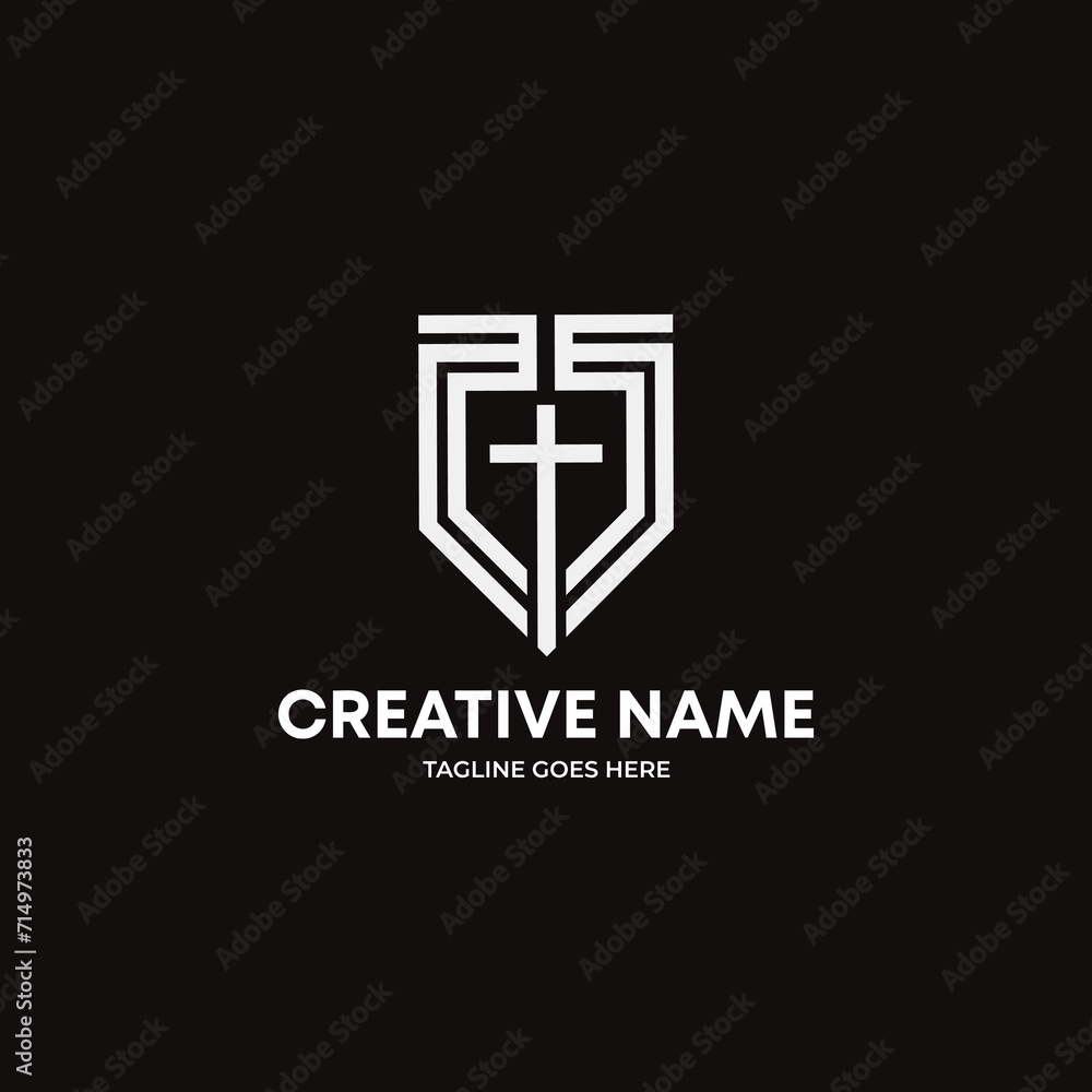 Obraz premium Abstract letter CC and church cross logo. church logo