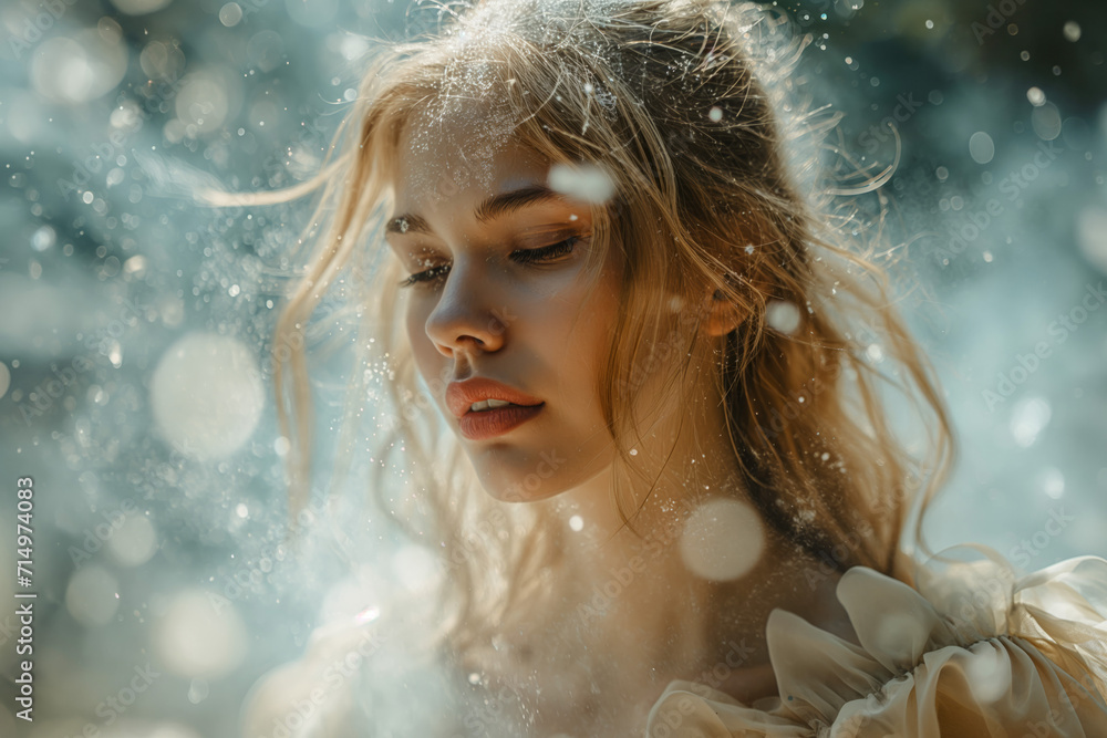Whimsical Blonde Beauty in a Snowy Dream Whimsical Blonde Beauty in a Snowy Dream
