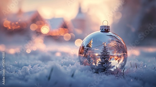 A Snowy Christmas Tree Ornament Generative AI photo