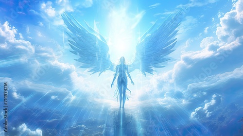 Angel spirit in blue sky with clouds photo