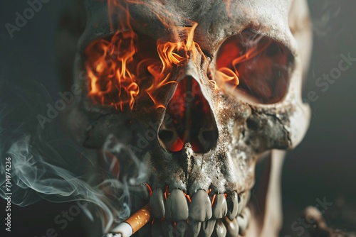 A skeleton with a lit cigarette in its mouth Generative AI photo