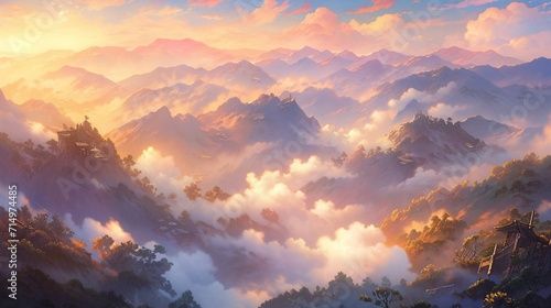An Ultra-Realistic Portrayal of a Mountainous Scene Unveiling Majestic Peaks in Exquisite Detail,nijji art style - Generative AI