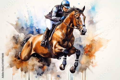 Equestrian Sports watercolor style. Generation AI photo