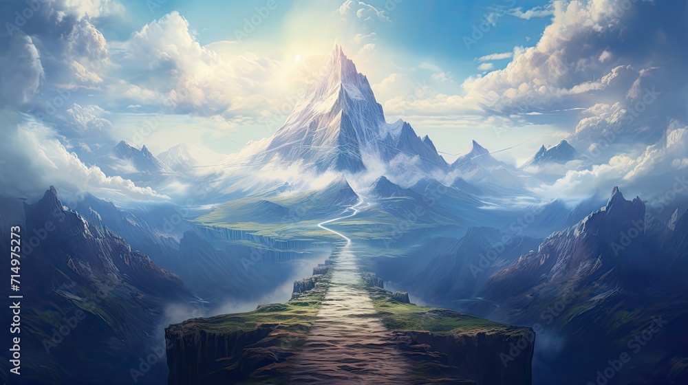 majestic mountain peak illuminated by a brilliant light - obrazy, fototapety, plakaty 