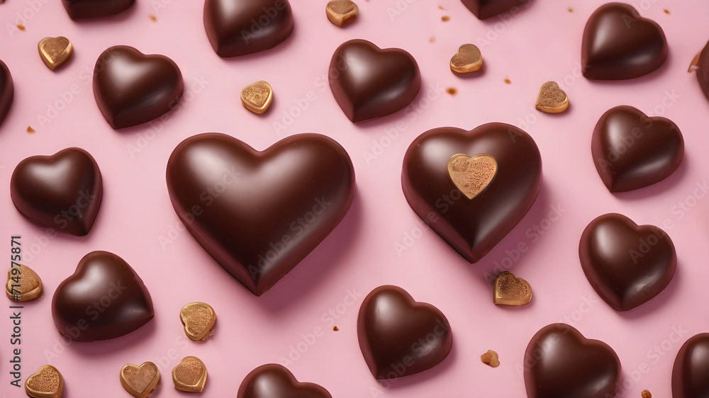 Fototapeta premium Heart love chocolate valentine gift on pink background 