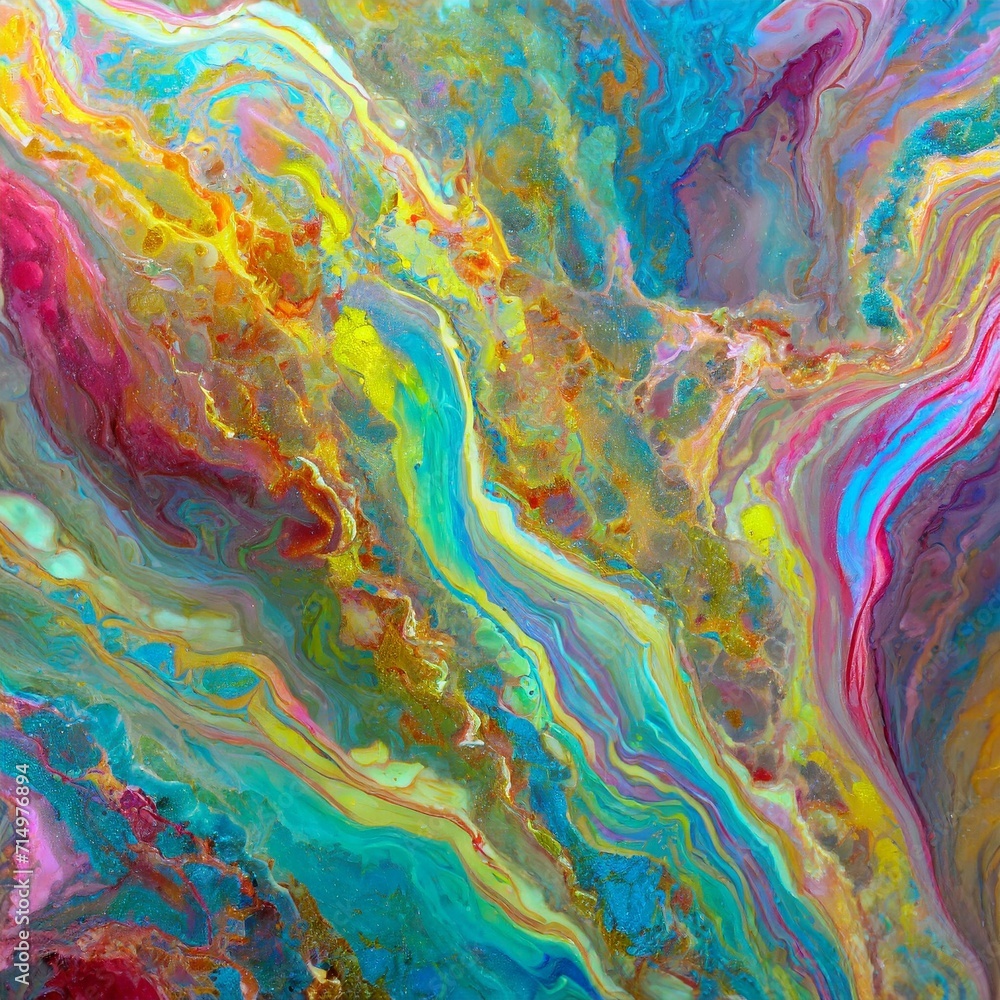 Marbleized Rainbow: Intricate Flows of Colorful Paint Background