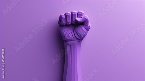 paper cut Raised purple fist of a woman for international women's day and the feminist movement. March 8 for feminism, independence, freedom, empowerment, and activism for women rights, Generative Ai photo
