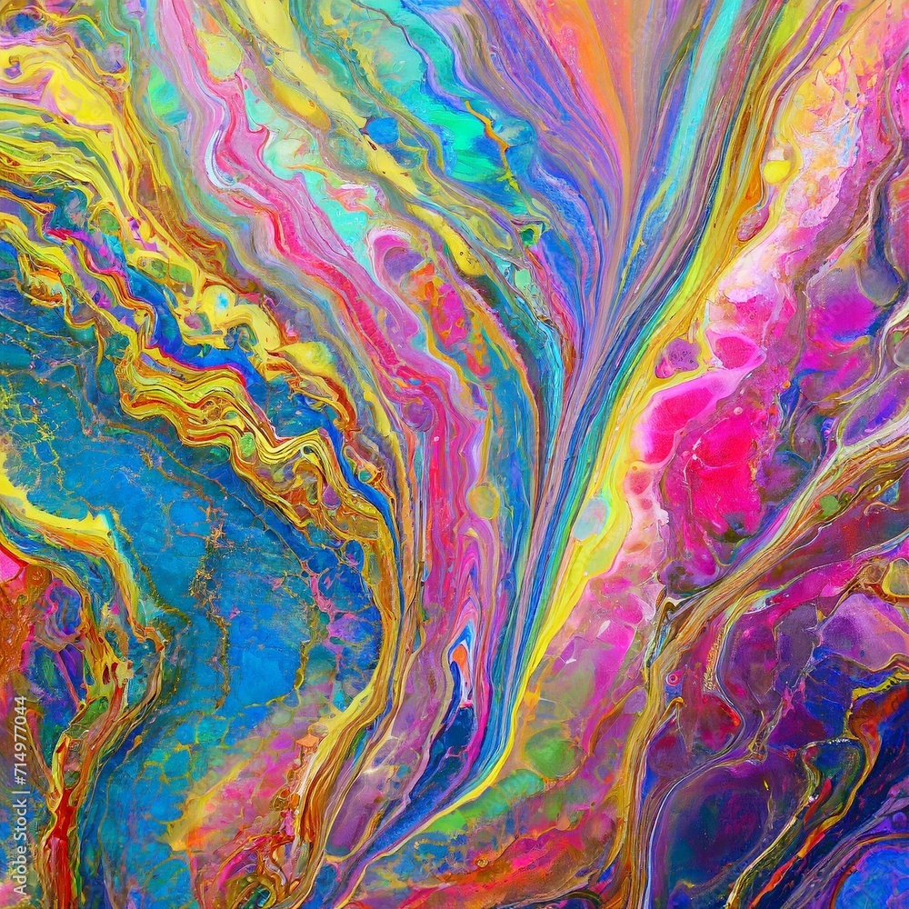 Vibrant Chromatic Waves: Fine and Intricate Marble-Like Paint Symphony