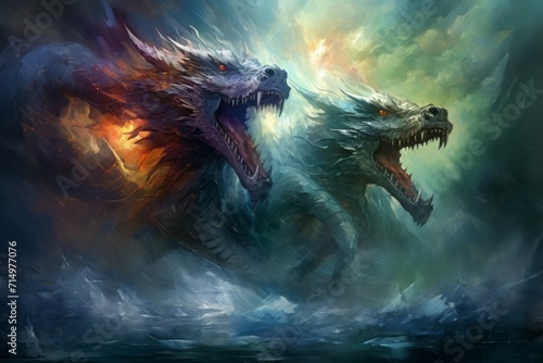 Ferocious storm dragons in Fantasy - Generative AI