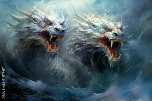 Ferocious storm dragons in Fantasy - Generative AI