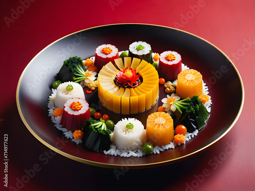Innovative Fusion Feast: Chinese New Year Culinary Fusion in Modern Creative Splendor. generative AI