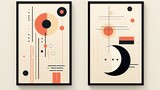 abstract background of art illustration framed in minimalism style modern geometric pop art set on wall, two frames, mockup idea, Generative Ai