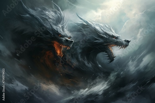 Ferocious storm dragons in Fantasy - Generative AI #714979433