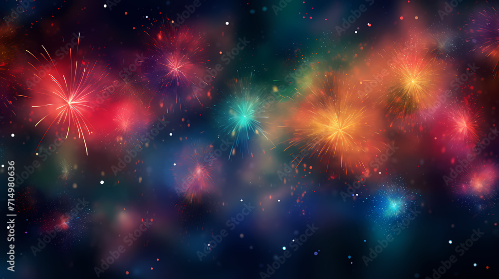 Beautiful creative holiday background with fireworks and sparkles