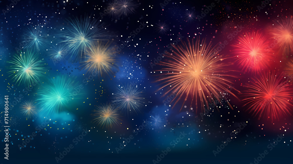 Beautiful creative holiday background with fireworks and sparkles