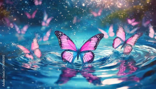 Fototapeta Kolorowe motyle na wodzie, dekoracja, generative ai