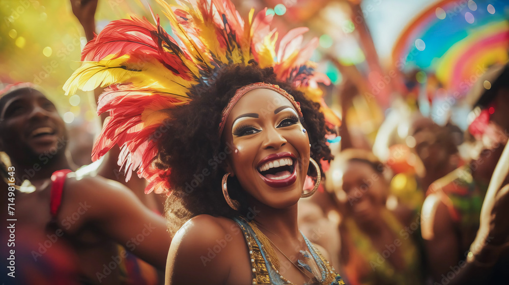 Radiant Revelry: Beautiful Carnival-Goer, Smiling with Cascading Brown Locks Radiant Revelry: Beautiful Carnival-Goer, Smiling with Cascading Brown Locks