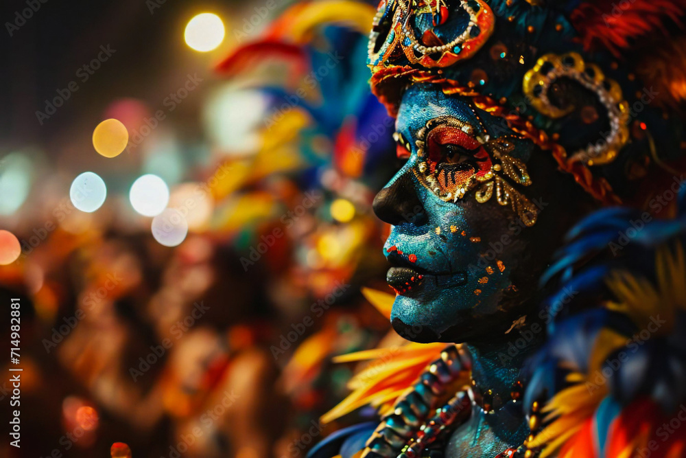 Festive Details: Zooming in on a Carnival-Goer's Happy Blue-Painted Visage Festive Details: Zooming in on a Carnival-Goer's Happy Blue-Painted Visage