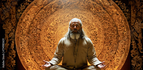 vecchio guru, saggio in meditazione, posizione yoga