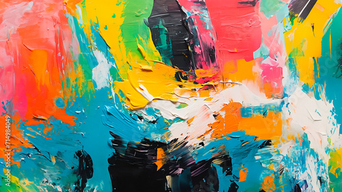 This abstract acrylic painting captures a maelstrom of vivid colors, with bold strokes that seem to clash and converse on the canvas, AI Generated Art photo