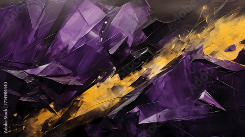 Abstract shards of amethyst and citrine intersecting on a canvas of deep, velvety black.