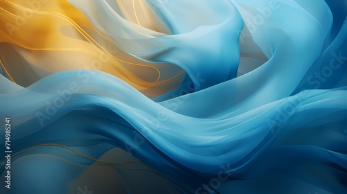 Abstract waves of cerulean blue and goldenrod creating a serene and dreamlike atmosphere.