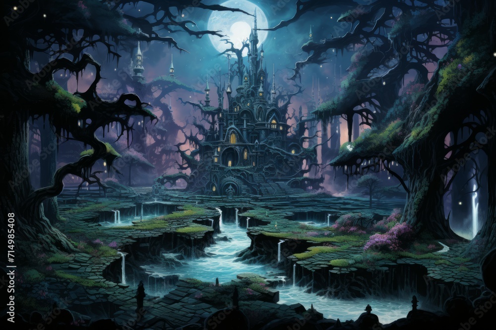 Fototapeta premium Mystic crystal labyrinths in Fantasy - Generative AI
