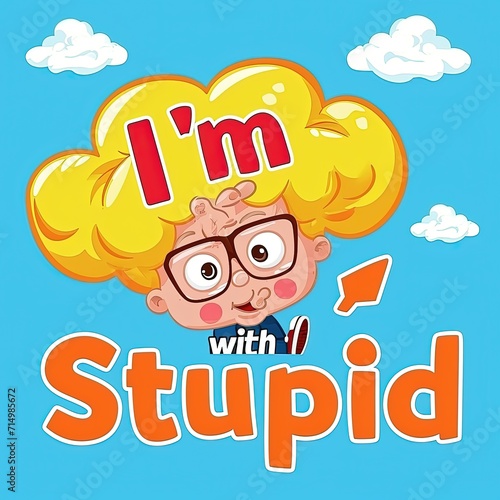 Cartoon Character with 'I'm with Stupid' Phrase and Clouds