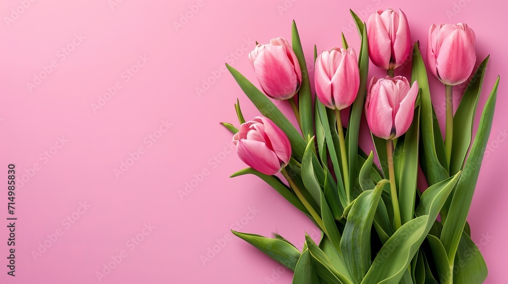 Pink tulips on pink background