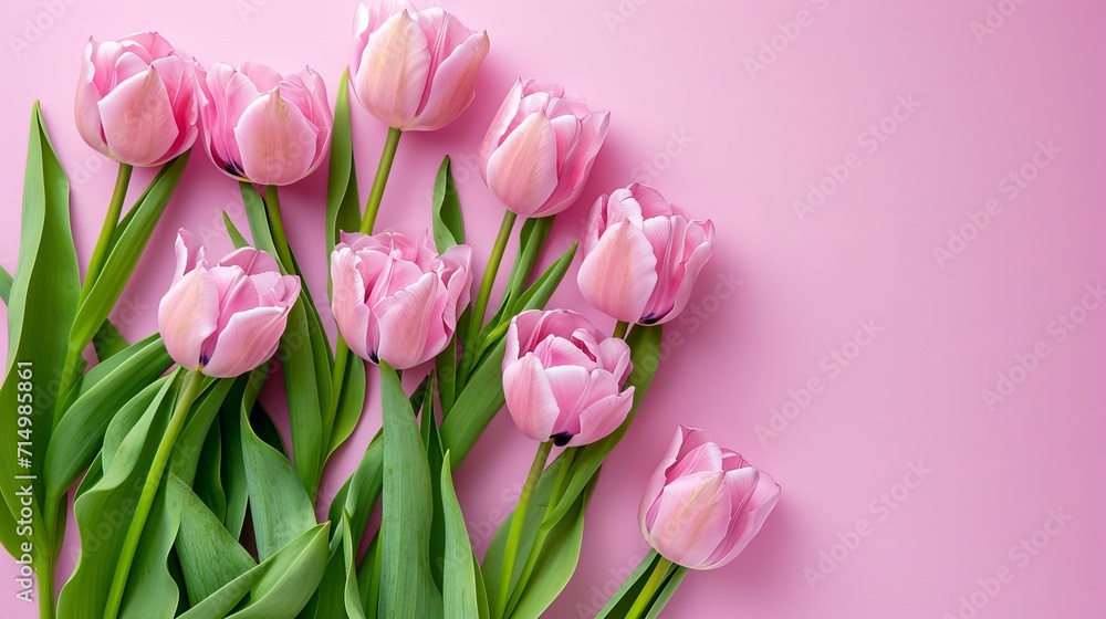 Pink tulips on pink background