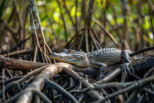 Crocodile in the mangrove forest, Thailand.