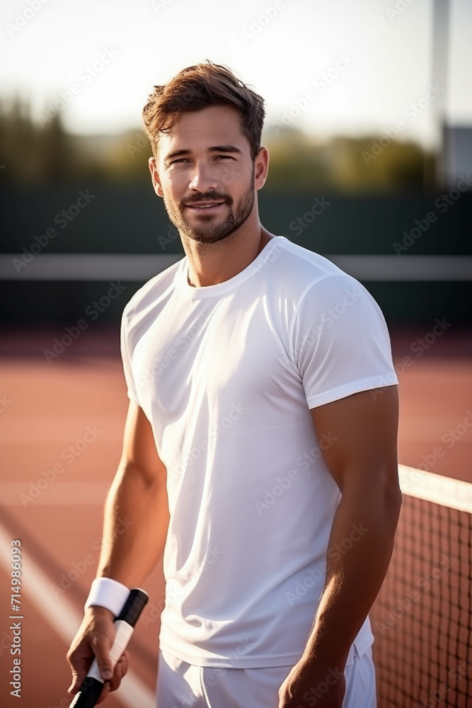 Young Caucasian man is confident playing tennis on the court. Young Caucasian man is confident playing tennis on the court.
