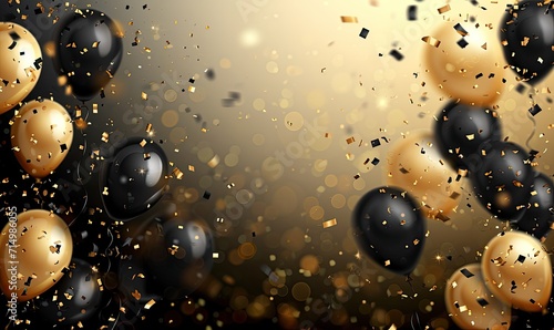 gold black balloon confetti background for graduation birthday happy new year opening sale