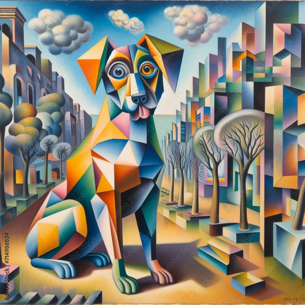 dog in cubist art for paintings and t-shirt prints generative ai