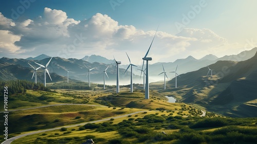 Wind turbines are alternative electricity sources, the concept of sustainable resources, People in the community with wind generators turbines, Renewable energy photo