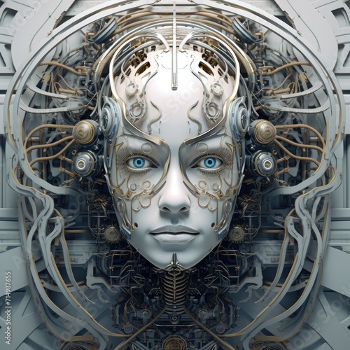 3D illustration of a robot in cyberspace, futuristic background, new technologies. 
