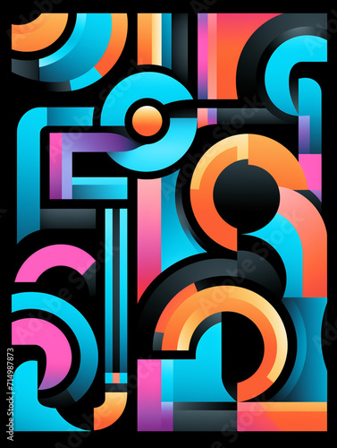 colorful geometric pattern with a geometric border, in the style of bold, colorful, large-scale, light black and turquoise created with Generative Ai